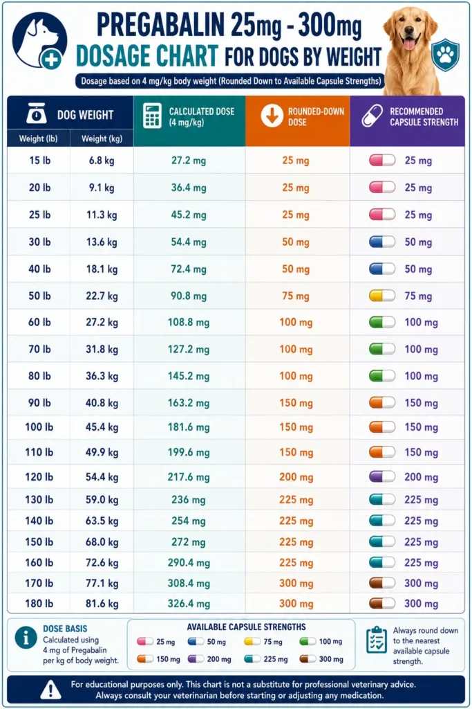 Pregabalin For Dogs Dosage Chart & Calculator by Weight 5 Pregabalin 25mg - 300mg Dosage Chart for Dogs by Weight