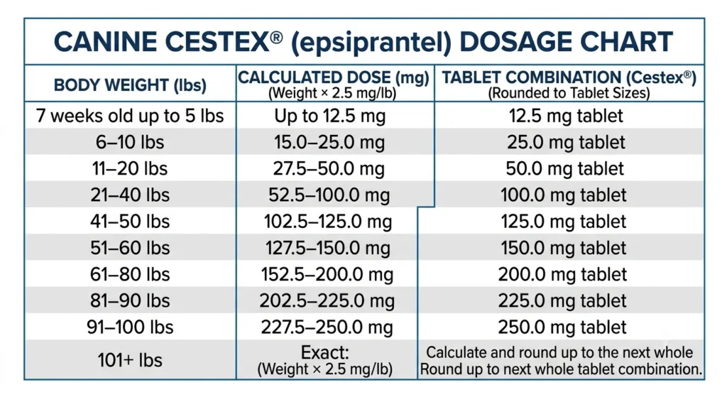Cestex Dosage For Dogs: Calculator, Chart & Safe Guide 4 Cestex (Epsiprantel) Dosage Chart for Dogs By Weight