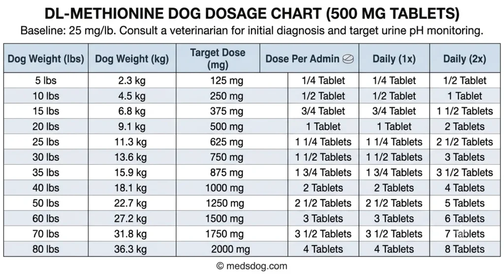 DL-Methionine Dosage For Dogs: Calculator & Safe Guide 5 DL-Methionine Dosage Chart For Dogs By Weight