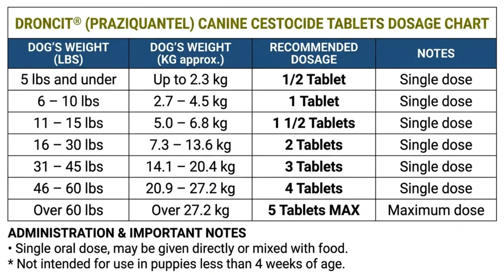 Droncit Canine Dosage Chart For Dogs By Weight