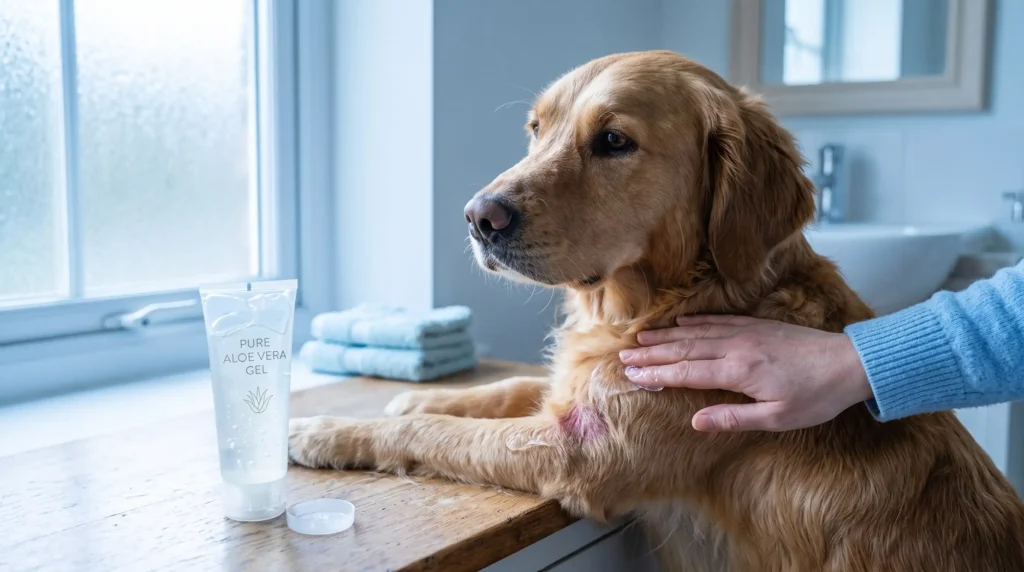 11 Dog Skin Allergy Treatment Remedies to Try at Home 10 a dog owner is using Aloe Vera Gel to Soothe Irritation on dog skin