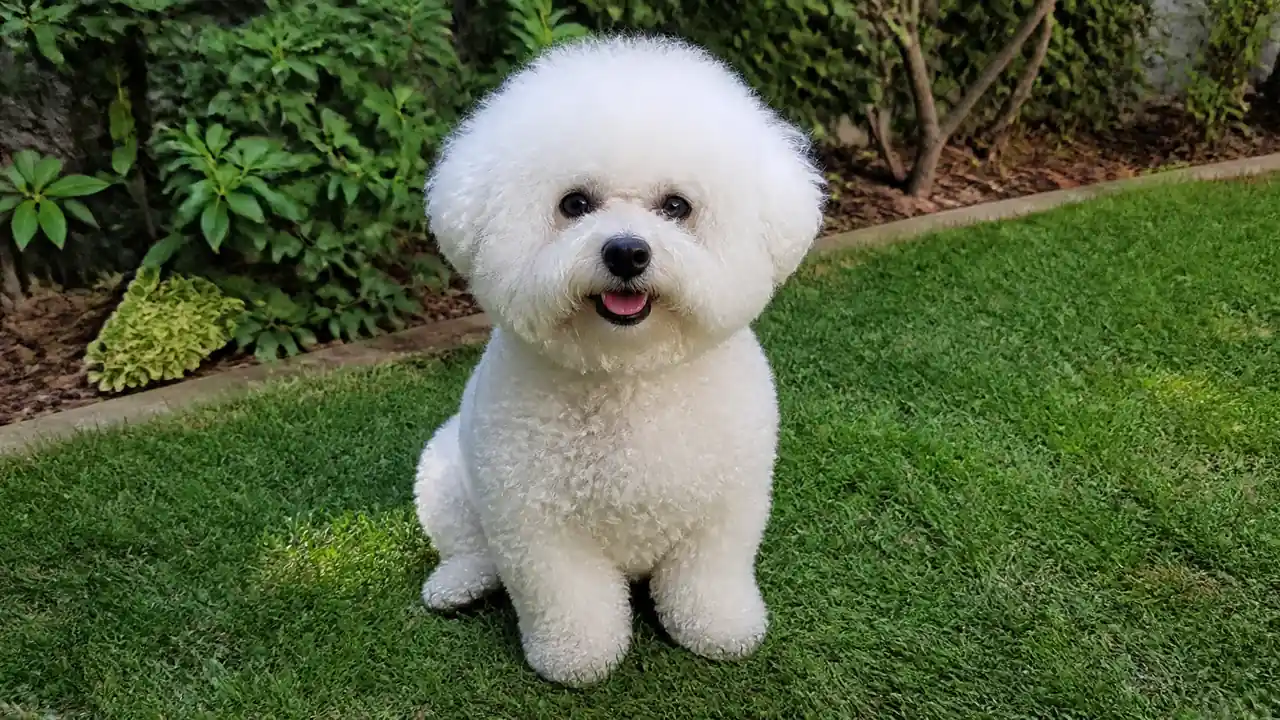 Bichon Frise in a small yard
