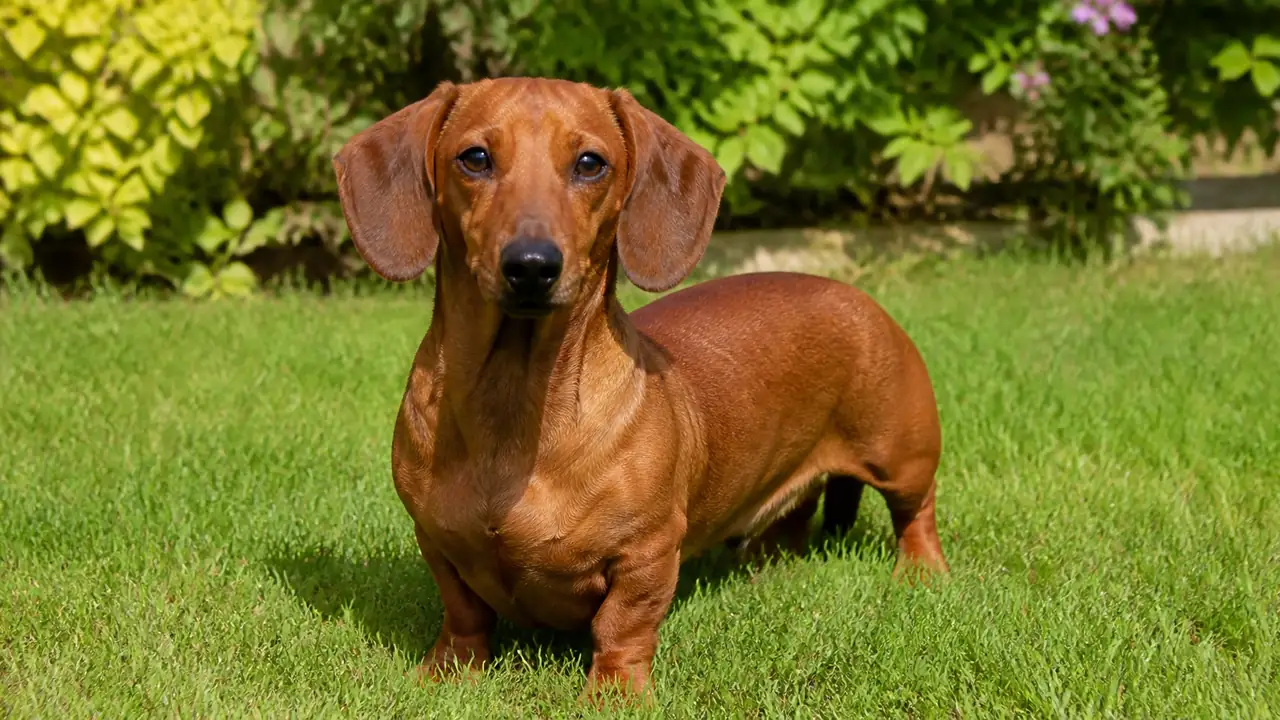 Dachshund in a small yard