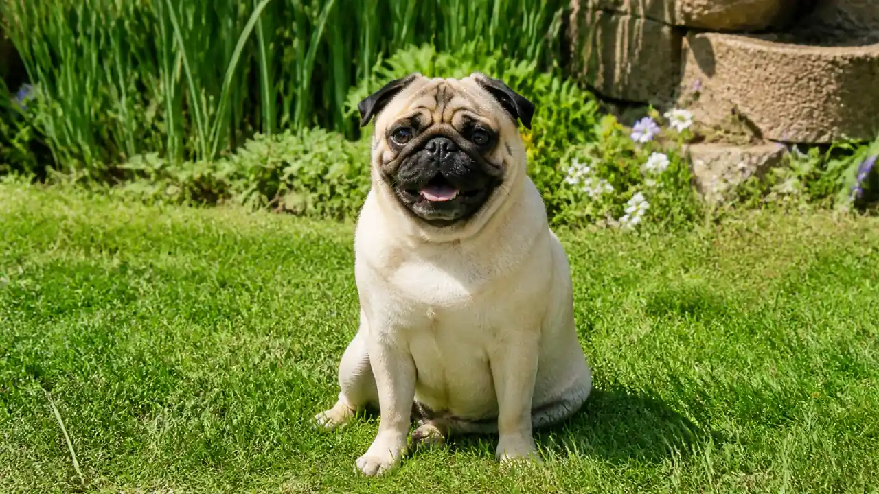Pug in a small yard