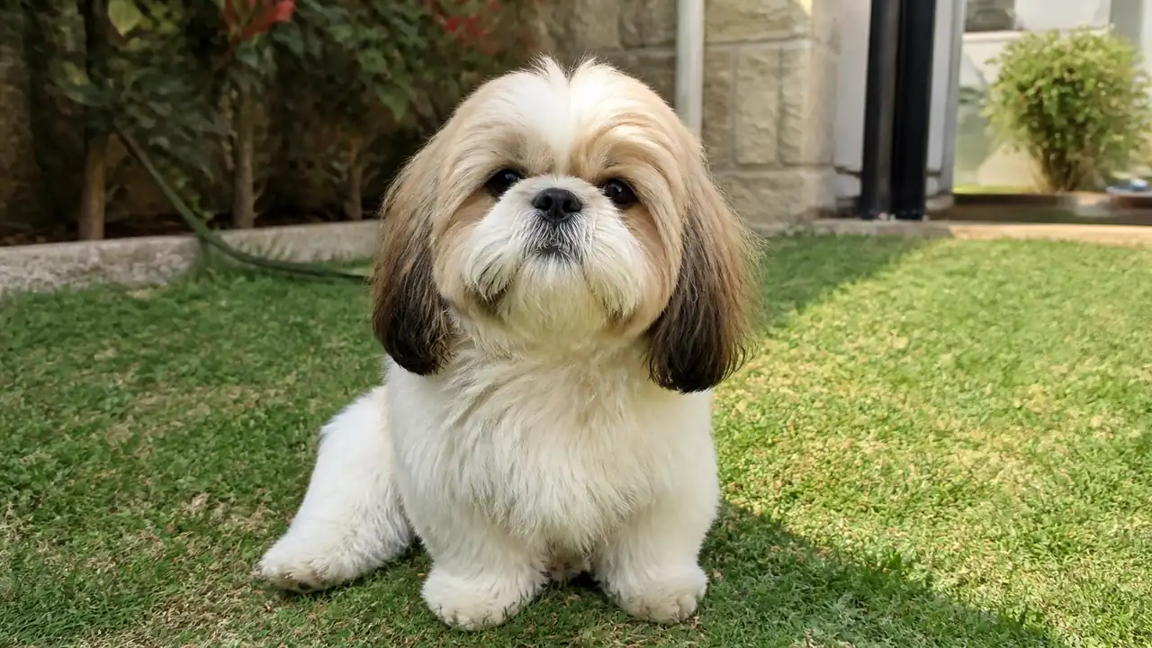 Shih Tzu in a small yard